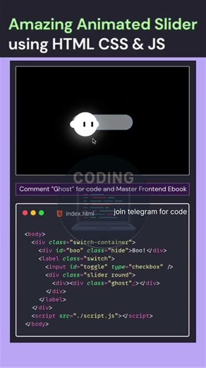 Animated Ghost Toggle using HTML CSS JS 👻😈 Cool Animation of Toggle button 💯#coding #css #javascript