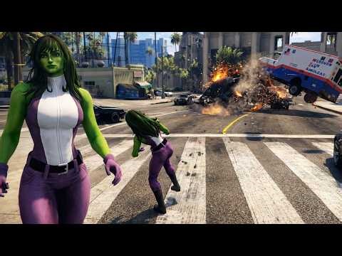 She-Hulk Super Punch vs Cars | GTA V Mods - Episode #27