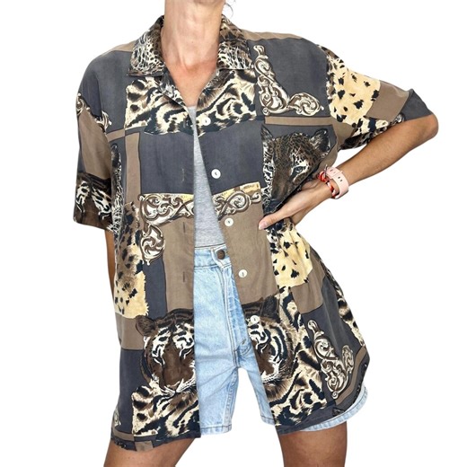 Vintage 90s Silk Animal Print Blouse: Oversized Tunic Top, EU 38 - Etsy