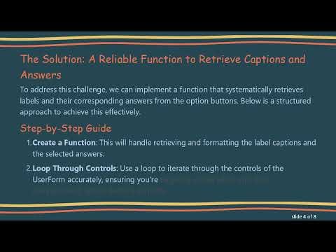 Efficiently Retrieve Label Captions and Option Button Answers in Excel VBA UserForms