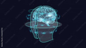 Holographic animation of the brain. Computer generated graphics of the human brain.