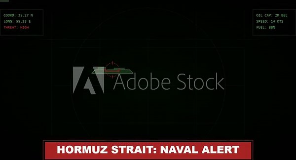 Hormuz Strait Naval Alert Military HUD Interface Tracking Oil Tanker Target with Radar Display and High Threat Level News Graphic animation