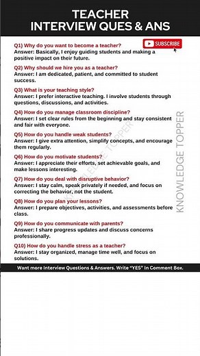 Teacher Interview Questions and Answers | Teaching interview Questions and Answers - Most Important