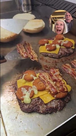 Massive flat burger loaded with bacon and tater tots #foodie #recipe #shorts