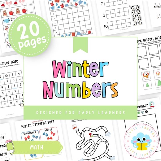 Winter Math Worksheets for Kids: Printable Preschool Number Activities (instant Download) - Etsy