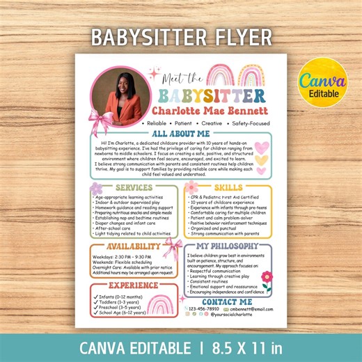 Editable Babysitter Flyer, Childcare Services Resume, Babysitter Resume, Community Caretaker Flyer, Daycare Flyer, Daycare Form, Nanny Flyer - Etsy