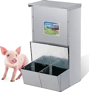 2 Door Hog Feeder, 4.18 Bushels Capacity, Heavy Duty Galvanized Steel Hog Feeder, Moisture Proof Piglet Creep Feeder with Protective Rubber Sides, All Nuts Pre-Installed, Silver