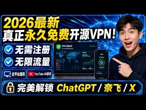 【2026最新】这款开源VPN太离谱！永久免费＋无需注册＋无限流量，全平台通用，YouTube 4K秒开