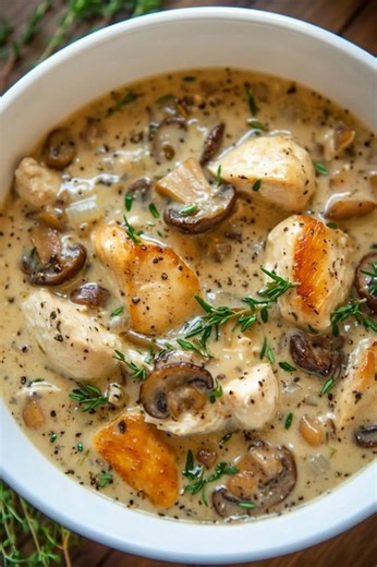 Rich and hearty meal that brings together earthy mushrooms, tender chicken, and flavorful wild rice in a creamy broth – this Creamy Mushroom Chicken and Wild Rice Soup is a comforting dish perfect for cooler days Make sure to save this one for those chilly nights! | Ina Garten Family Recipes