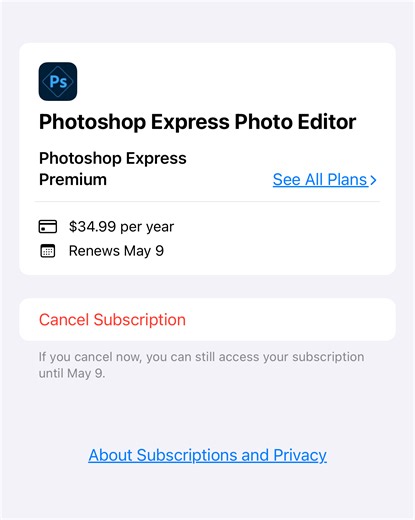 Photoshop express is no longer offered in the Apple Store for iPhones