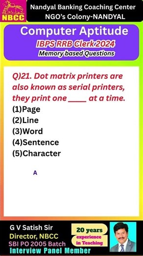 Computer Awareness–IBPS RRB Clerk 2024(Memory based questions)|NBCC(Nandyal Banking Coaching Center)