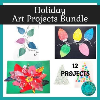 Holiday Art Projects Bundle Christmas Poinsettia, Trees, & Lights Art Lesson