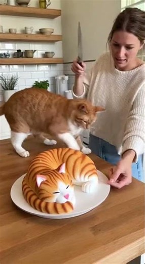 Protective Cat Attacks Human to Save Cake That Looks Alive