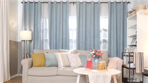 Revamp your living room for your next get-together by adding some playful patterns and colours to your cushions, and switch up new curtains to create a fresh, inviting ambience. | IKEA