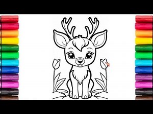 "Cute Deer Coloring for Kids | Step-by-Step Nature Art Lesson 🦌"