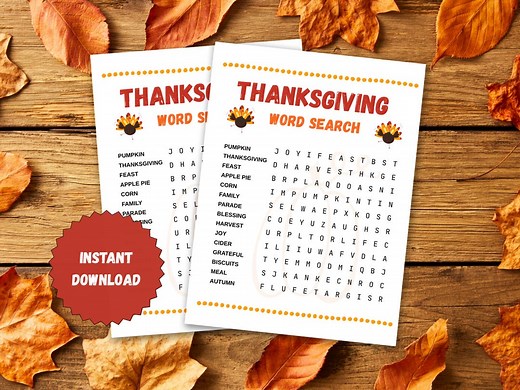 Thanksgiving Word Search Printable | Fun Kids & Family Party Game | Classroom Thanksgiving Activity | Instant Download - Etsy