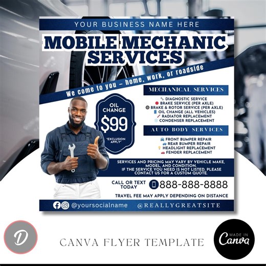 Mobile Mechanic Flyer Template | Auto Repair Services Price List | Canva Editable Mechanic Flyer | Mobile Auto Repair Marketing - Etsy