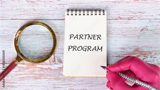 Animation of words PARTNER PROGRAM. A creative approach to technology concepts in business is demonstrated through engaging animation activities that encourage collaboration and innovation