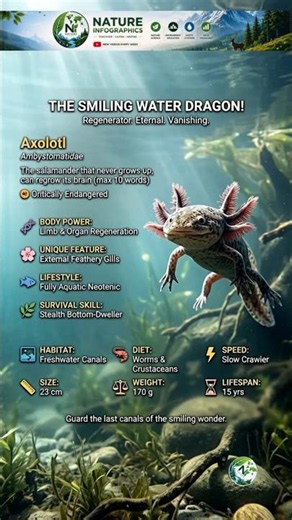 😊 Axolotl | The Smiling Regenerator #Axolotl #Regeneration #Endangered