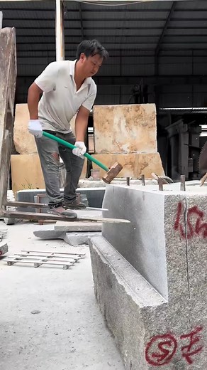 Ancient method but still widely used in stone mining and processing industry #StoneProcessing #TraditionalWork #fblifestyle | Woodform Crafts