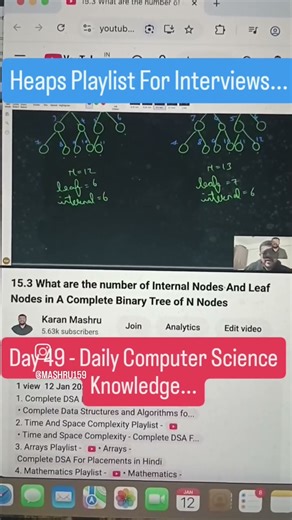 no of leaf nodes and internal nodes in a complete binary tree #shorts #ytshorts #heapDataStructure