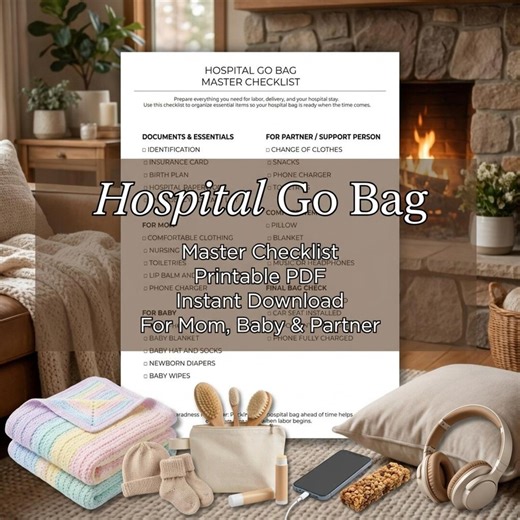Hospital Go Bag Checklist Baby Hospital Bag List Labor Delivery Packing List | Birth Preparation Checklist Pregnancy Hospital Bag Planner - Etsy UK
