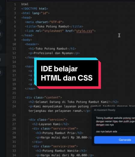 Editor Belajar HTML dan CSS dengan Next.js