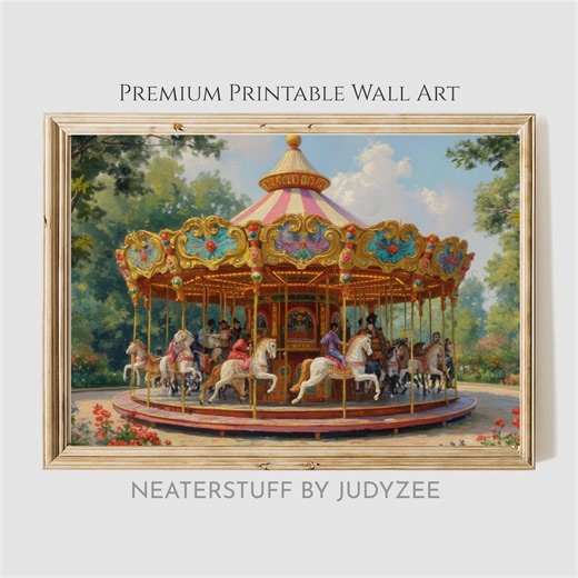 Vintage Merry-go-round Painting, Classic Carousel Art, Festive Fairground Decor, Romantic Spring Amusement Park Printable Wall Art 1001 - Etsy