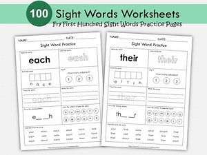 100 Printable Sight Words Worksheets for Kids | Fry First Hundred Sight Word Workbook | Preschool, Kindergarten, Grade 1 | Learn to Read - Etsy Canada