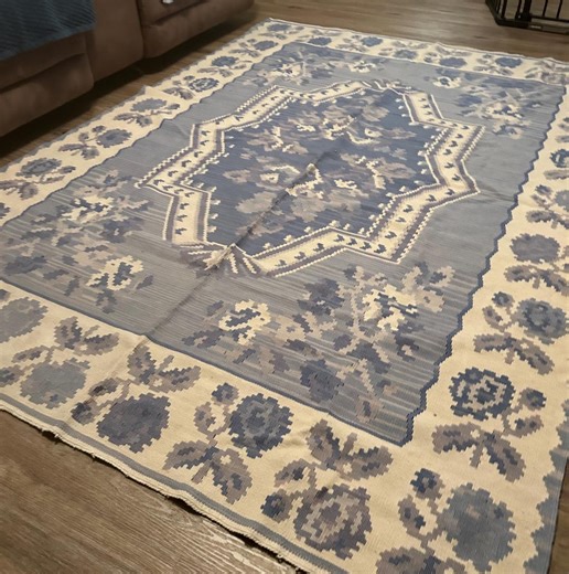 Vintage Slate Blue Floral Rug | Cottagecore French Country Flatweave Area Rug - Etsy