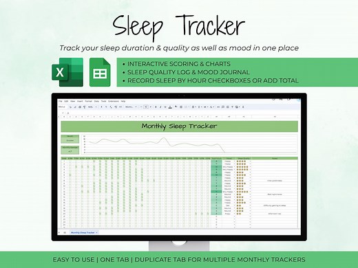 Editable Sleep Tracker Spreadsheet | Daily and Monthly Journal | Sleep Quality Log | Mood Journal | Google Sheets & Microsoft Excel Template - Etsy