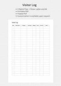 Visitor Log Printable & Fillable PDF | Visitor Sign in Sheet| Digital Download - Etsy Australia