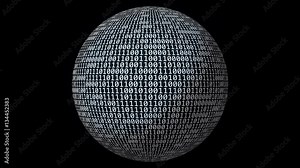 Loopable: Binary sphere. Seamless loop of 4K spinning sphere with randomly changing binary digits on it's surface. Stock Video