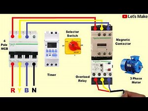 DOL starter connection with selector switch and timer