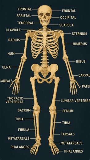 Medscope360 on Instagram: "Humen skeletal system overview The body's internal framework: The human skeletal system, providing support and protection for vital organs. More than just bones: A complex system including bones, cartilage, ligaments, and joints that allow movement. The blueprint of us: Highlighting the structure that gives our bodies shape and allows motion. 206 bones, one system: Exploring the intricate structure of the adult human skeleton. Protection and production: Our skeleton no