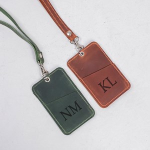 Personalized Id Holder and Lanyard, Engraved Id Holder, Leather Badge Id Holder, Leather Id Holder With Lanyard, Id Holder Wallet Lanyard - Etsy