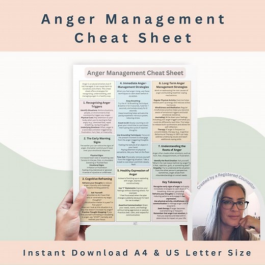 Anger Cheat Sheet | Anger Management Worksheet & CBT Coping Skills Resources for Emotional Support - Etsy