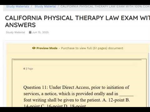 CALIFORNIA PHYSICAL THERAPY LAW EXAM WITH 100% CORRECT ANSWERS