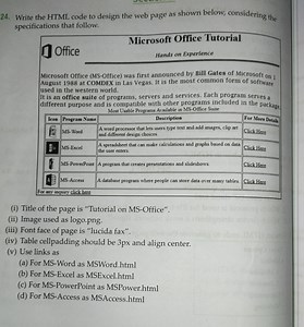 24. Write the HTML code to design the web page as shown below, ... | Filo