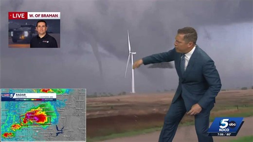 WATCH: KOCO 5’s Michael Armstrong captures tornadoes west of Braman Oklahoma