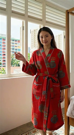 Elegant Floral Gauze Robe | Relaxed Fit Home Kimono #cottonloungewear #singaporefashion