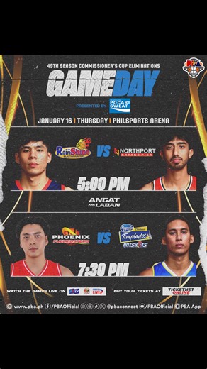 407K views · 256 reactions | #PBASeason49 Commissioner's Cup games Today - Thursday - January 16 schedule at PhilSports Arena, Pasig brought to us by Pocari Sweat (Philippines) 5pm Rain or Shine Elasto Painters vs. NorthPort Batang Pier 7:30pm Phoenix Fuel Masters vs. Magnolia Chicken Timplados Hotshots LIVE on RPTV ch 9 (free tv) PBA Rush on Cignal ch 90 and 260 Pilipinas Live app (download the app for live stream) #PBAAngatAngLaban | PBA | Facebook