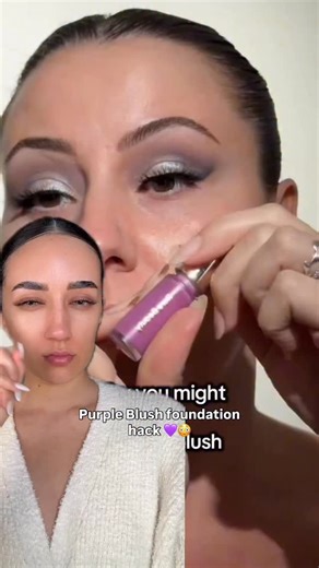 Marjan Tabibzada on Instagram: "Purple Blush foundation hack?! 💜😳 Color correction- @lancomeofficial Brush- @patricktabeauty #foundation #makeuphacks #makeup #colorcorrection #makeupartist"