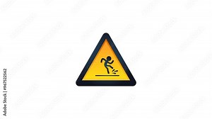 Slippery warning sign. Wet surface warning sign animation 4k