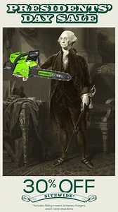 101 reactions · 11 shares | 30% Off Presidents’ Day Sale: Save on Mowers, Blowers, Saws, and More! From 2/16-2/20, use code "PRESIDENT" at checkout to save big. Shop Now  https://bit.ly/3IoXC2g Some exclusions apply. While supplies last. Only valid on greenworkstools.com. Not valid on Greenworks Commercial products. Ends 2/20 at 11:59pm EST. #Greenworks #GreenworksTools #presidentsdaysale | Greenworks | Facebook