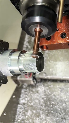 Turn-mill compound machining invokes subprogram to process straight knurling #cnc #machine #cncmill