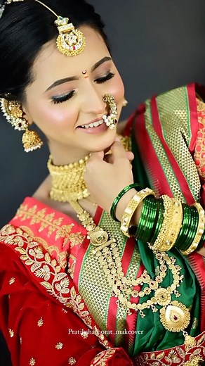 Pratiksha Thorat on Instagram: "Maharashtrian bride❤️‍🔥 Outfit- @maharani_by_pratikshathorat7 Jewellery- @maharani_by_pratikshathorat7 Mua- @pratikshathorat_makeover Hair- @pratiksha_thorat52 Beautiful- @vibzmahajan_97 Video- @x_om_sai_photography_x #maharashtrianbride"