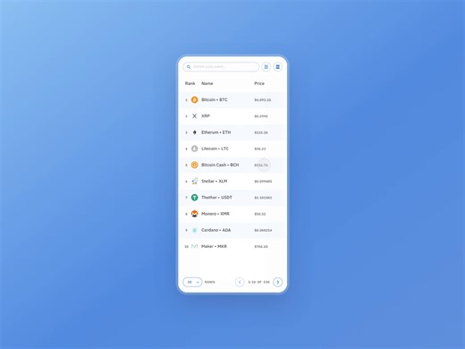Xchange – Table Mobile Scroll for Crypto Platform