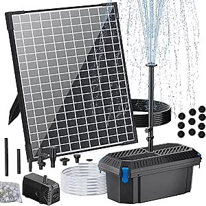POPOSOAP 25W Solar Pond Filter with Water Pump, Solar Pond Filter Box Water Flow Adjustable, Pond Filter with PVC Tubing for Outdoor Ponds Fish Tank Pool Garden Water Feature Waterfall
