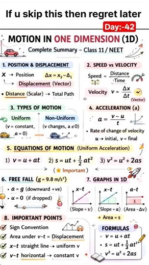 Motion in one D complete summary 📖 #neetaspirents #boardexam #jee #competition